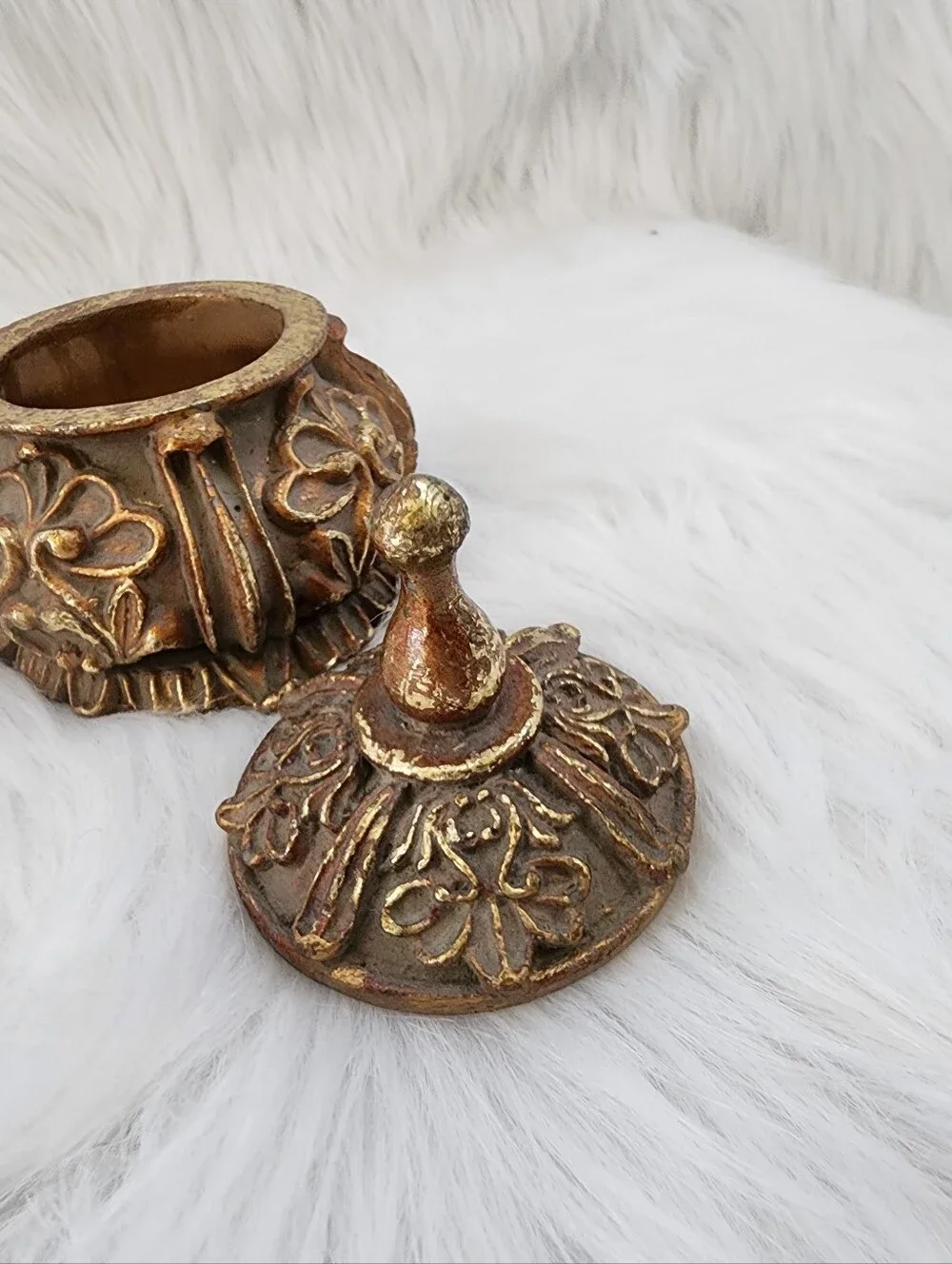 Vintage Gold and Bronze Floral Trinket Box, Jewelry Box, 5